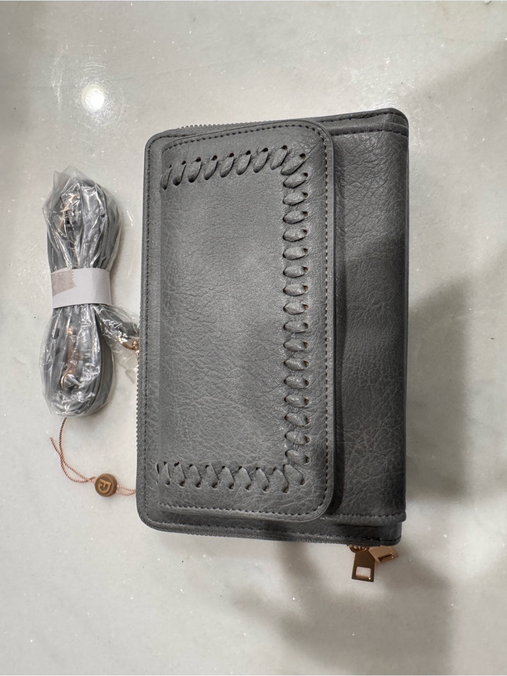 Zip-Around Women's Wallet purse in Gray with Tan Interior